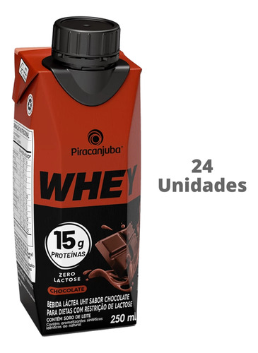 Kit C/24 Whey Piracanjuba Chocolate 15g Proteina 250ml
