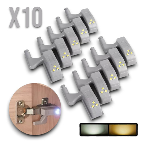 10 Lámpara De Luz Led Bisagra Sensor Movimiento Gabinete Calida