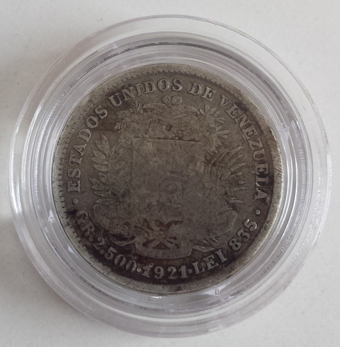 Moneda Venezuela 50 Céntimos 1921 Fecha Ancha Plata Vf