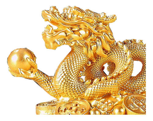 El Dragón Dorado Tallado Trae Buena Suerte (resina)
