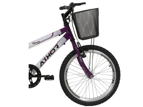 Imagem 3 de 3 de Bicicleta Feminina Infantil Athor Charmy Aro 20 Com Cestão Único 1v Freios V-brakes Cor Violeta Com Descanso Lateral