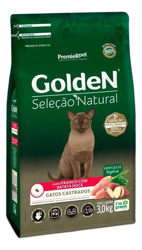 Ração Golden Seleção Natural Gato Cast Frango Batata Doce3kg