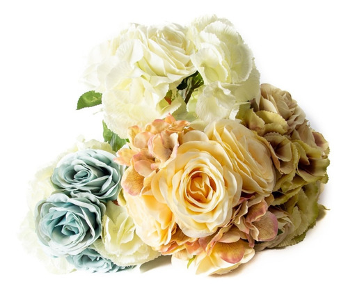 Ramo De Rosas Y Hortensias, Artificiales, Calidad Premium.