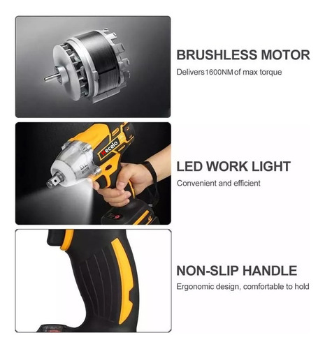 Hecelo MT600N10C2BPA 990n.m Pistola Llave De Impacto Inalámbrico De 2 Batería 1/2 Brushless
