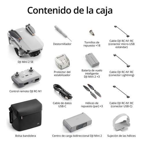 DJI026 Drone DJI Mini 2 SE Fly More Combo Sem tela con Cámara 2.7K gris 2.4GHz 3 baterías