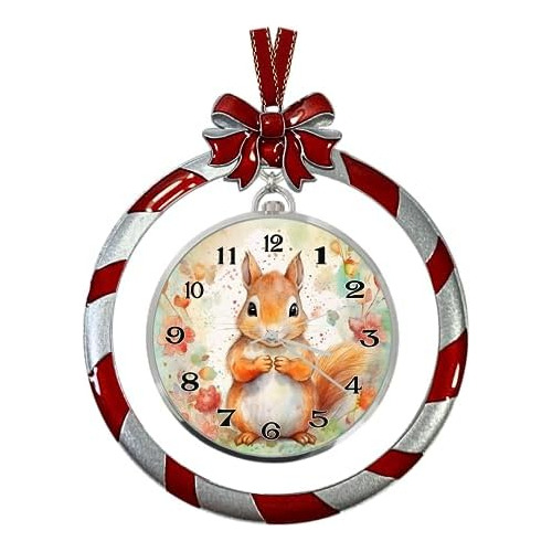 Squirrel On Floral Background Lollipop Christmas Orname...