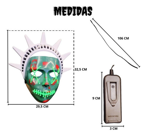Mascara Halloween Estátua Liberdade Led Purge Noite De Crime