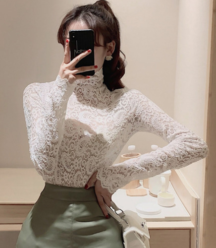 Blusa Top De Encaje Floral Transparente Cullo Alto Mujer 197