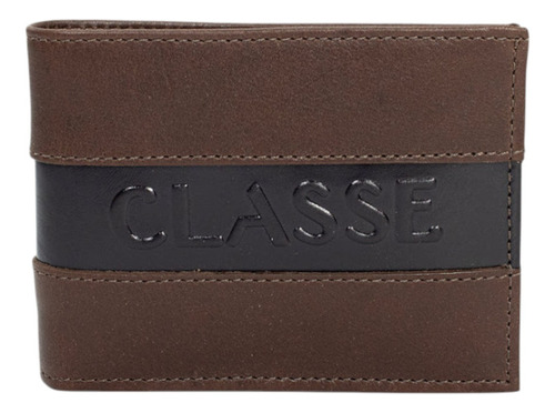 Carteira Masculina De Couro Slim Sem Fecho Classe Cor Brown/café M261 Desenho Do Tecido Liso