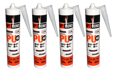 Cola PU40 UpBond Adesivo silicone PU40 de 385g - Kit  de 4 unidades - Branco