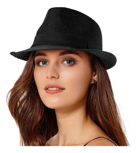 Sombrero De Paja De Ala Corta Para Mujer, Sombrero Fedora T.