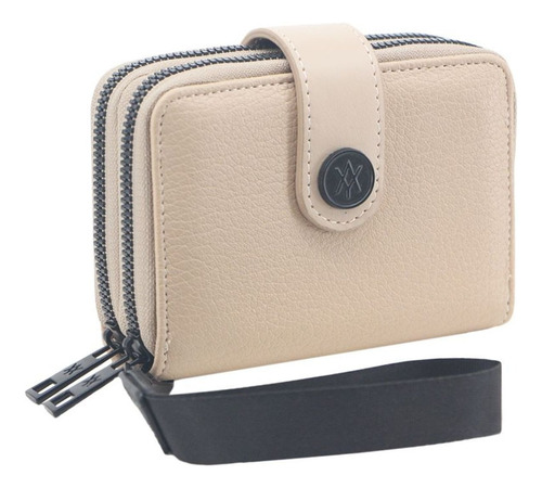 Billetera Amayra Doble Cierre Con Tarjeteros Y Monedero Ama 67.b967.3 Beige Liso