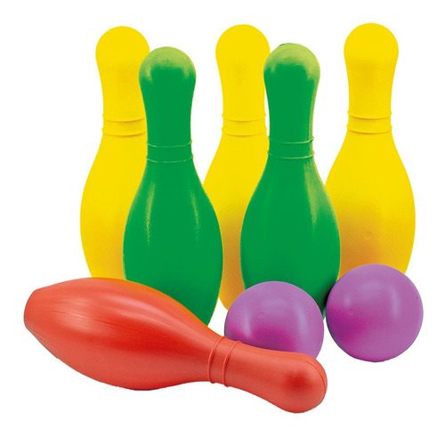 Jogo Boliche Colorido Liso Com 6 Pinos + 2 Bolas Brinquedo