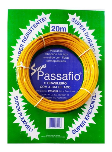 Guia Passa Fio Nylon 20 Metros Cabo De Aço Amarelo - Proaqua