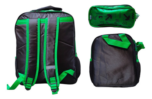 Kit Mochila Lonchera Lapicera Minecraft Movie Creeper Ruz Verde Musgo Impresion 3d