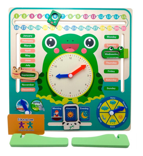 Calendario Reloj Multifuncional Madera Juego Didáctico Niños