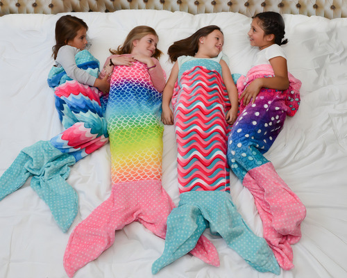 Frazada / Cobija Cola De Sirena Mermaids123 Ondas De Mar Color Azul