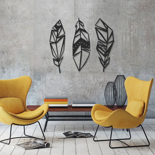 Imagen 3 de 7 de Cuadro Decorativo En Madera Calada 3 Plumas Mural