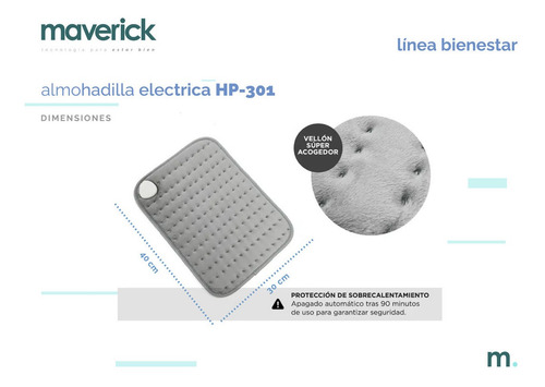 Imagen 5 de 5 de Almohadilla Termica 100w 3 Temp 40x30cm Maverick Hp301
