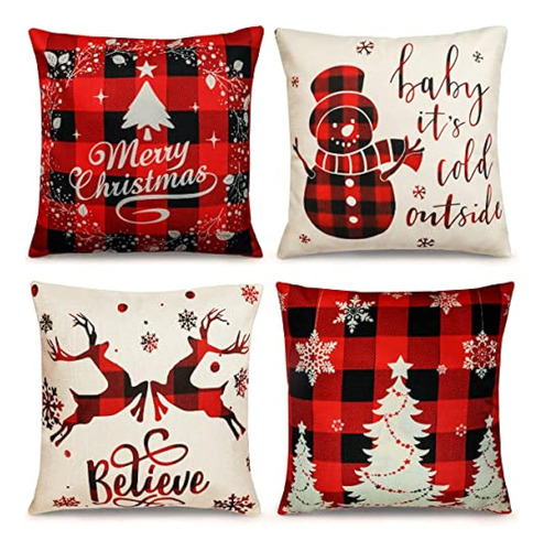 Fundas De Almohada Navideñas 18 × 18 Pulgadas Juego De 4 Fun