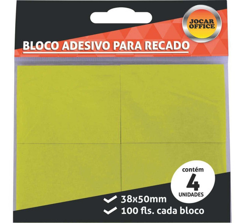 Bloco Adesivo Post-it (kit C/ 4 Unid.) 38x50mm Amarelo