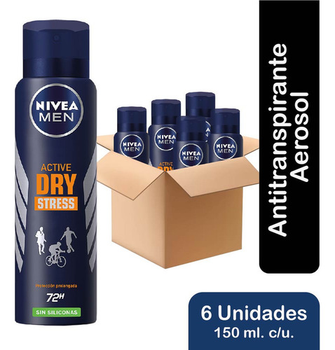 Desodorante Nivea Men Active Dry Stress 150ml X6 Unidades
