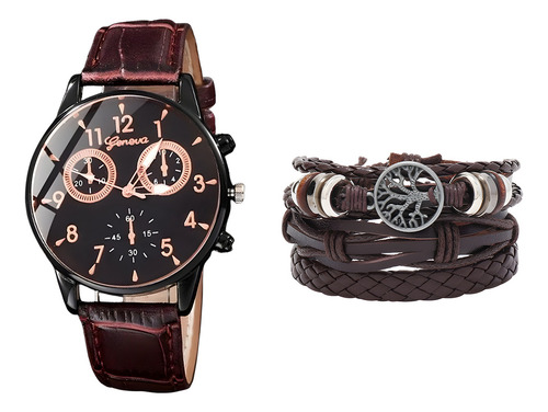 J Set De 4 Piezas De Reloj Y Pulsera De Cuero Pu For Hombre