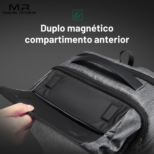 Mochila Premium Executiva Multifuncional Impermeável Compartimento Frontal Magnético Notebook 15.6 Com Usb Modelo Traveler Mark Ryden Cor Cinza Liso