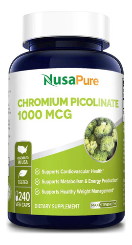 Picolinato De Cromo Quema Grasa 1000mcg 240 Capsulas Vegano