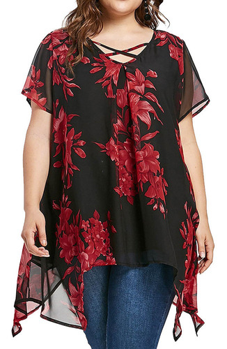 Tops De Mujer Tops Talla Grande Criss Cross Double Chiffon P