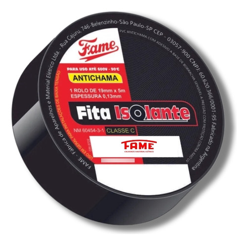 Fita Isolante Antichama 19mm X 5m X 0,13mm Uso Geral Fame