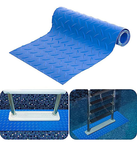 9x35 Pulgadas Robusta Alfombra De Escalera De Piscina Pvc Az