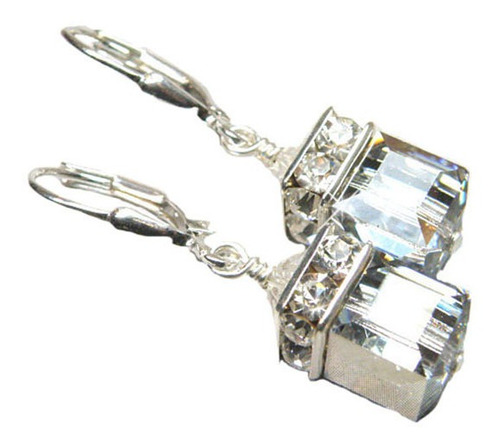 Aros Cristal Cubo Comet 8mm Plata Real Swarovski Elements