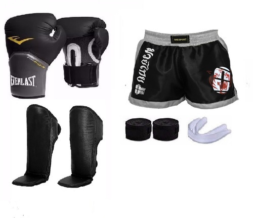 Kit Boxe Muay Thai Luva Naja +caneleira Short Acessórios