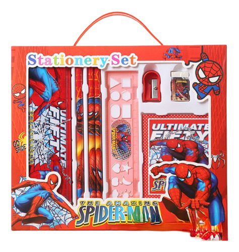 Set 8 Piezas Spiderman Sacapuntas Cuaderno Goma Lápices