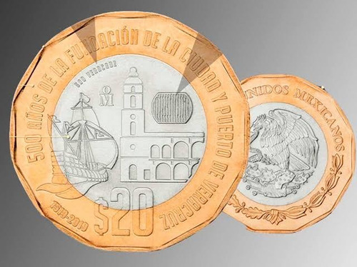 Moneda 20 Pesos 500 Años De Veracruz Sin Circular.