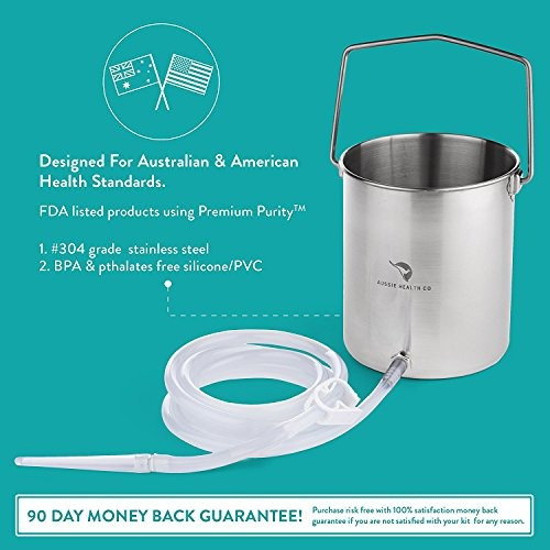 Kit Cubo De Enema Acero Inoxidable, No Tóxico, Aussie Health