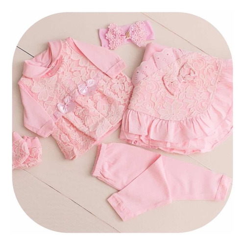 Imagem 1 de 9 de Kit Saida Maternidade Bebe Reborn Renda - Meu Xodó