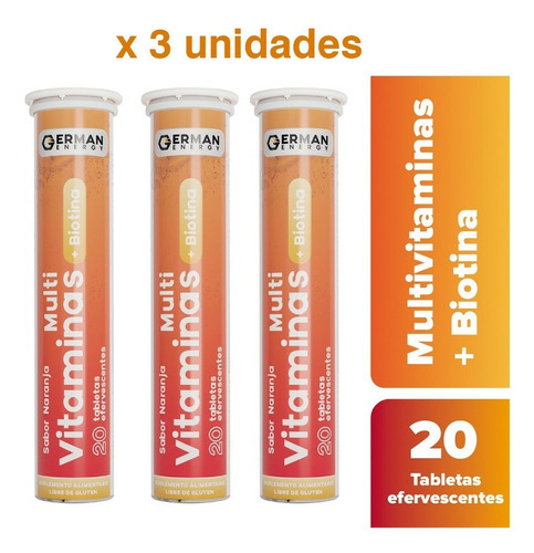 Multivitaminas + Biotina Efervescente German Energy X 3 Unid Sabor Naranja