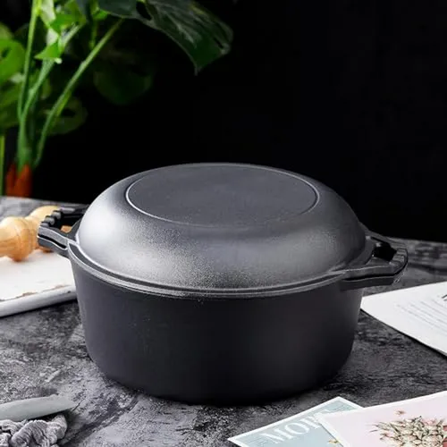Olla Holandesa De Hierro Fundido 2 En 1 - 7 Quart - Negro
