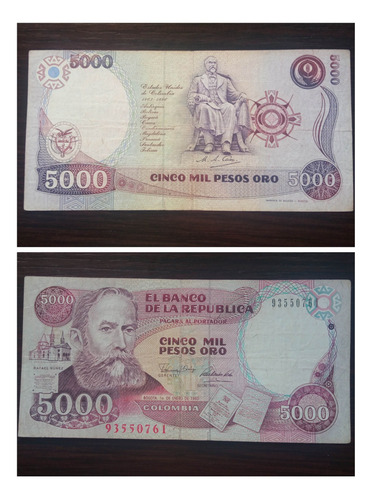Billete De 5000 Pesos De 1990.