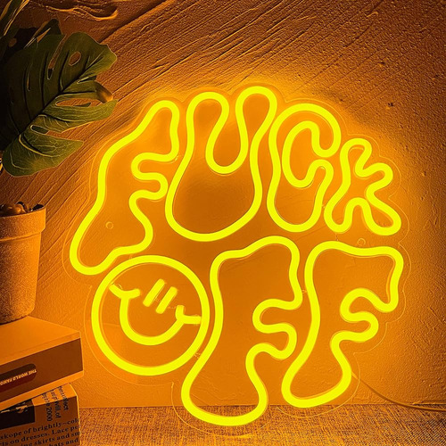 ~? Fuck Off Neon Sign With A Smiling Face Text Led Neon Ligh