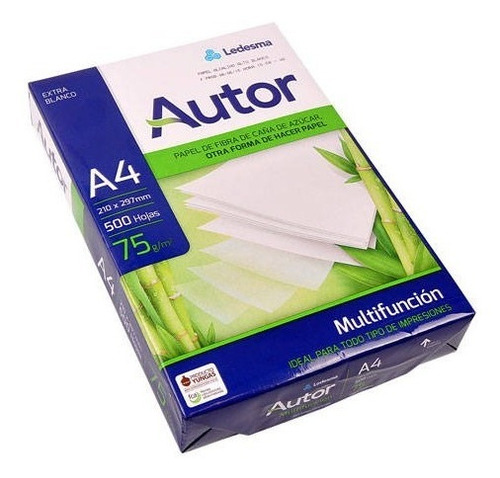 Resma Autor A4 multifunción de 500 hojas de 75g color blanco por unidad