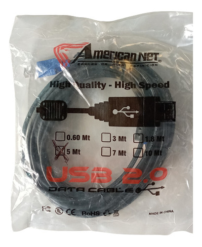 Cable Usb Ab Impresora 5 Mts 2.0 American Net Nuevos/sellado