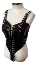Comprar Corset Overbust Charol Cuero Gotico Metalero Rock Bustier 