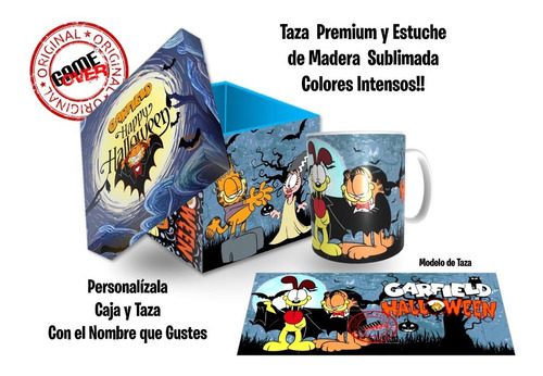 Garfield Y Odie Halloween Taza Y Estuche De Madera Game Over