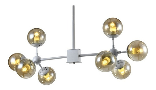 Lampara Colgante Mecano Blanco 8 Luces Globo Ámbar E27 Led