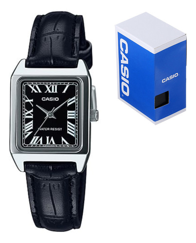 Reloj Casio Dama Ltpv007l Piel Cara Negra Numeros Romanos 