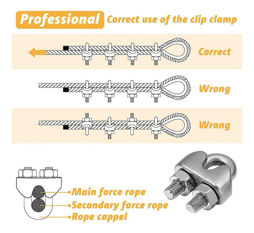 30 Clips De Cable De Acero Inoxidable M3 De 1/8 Pulgadas