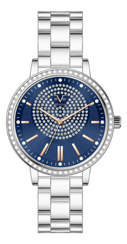 Reloj De Mujer V1969 Italia 1121-8 Plateado Fondo Azul